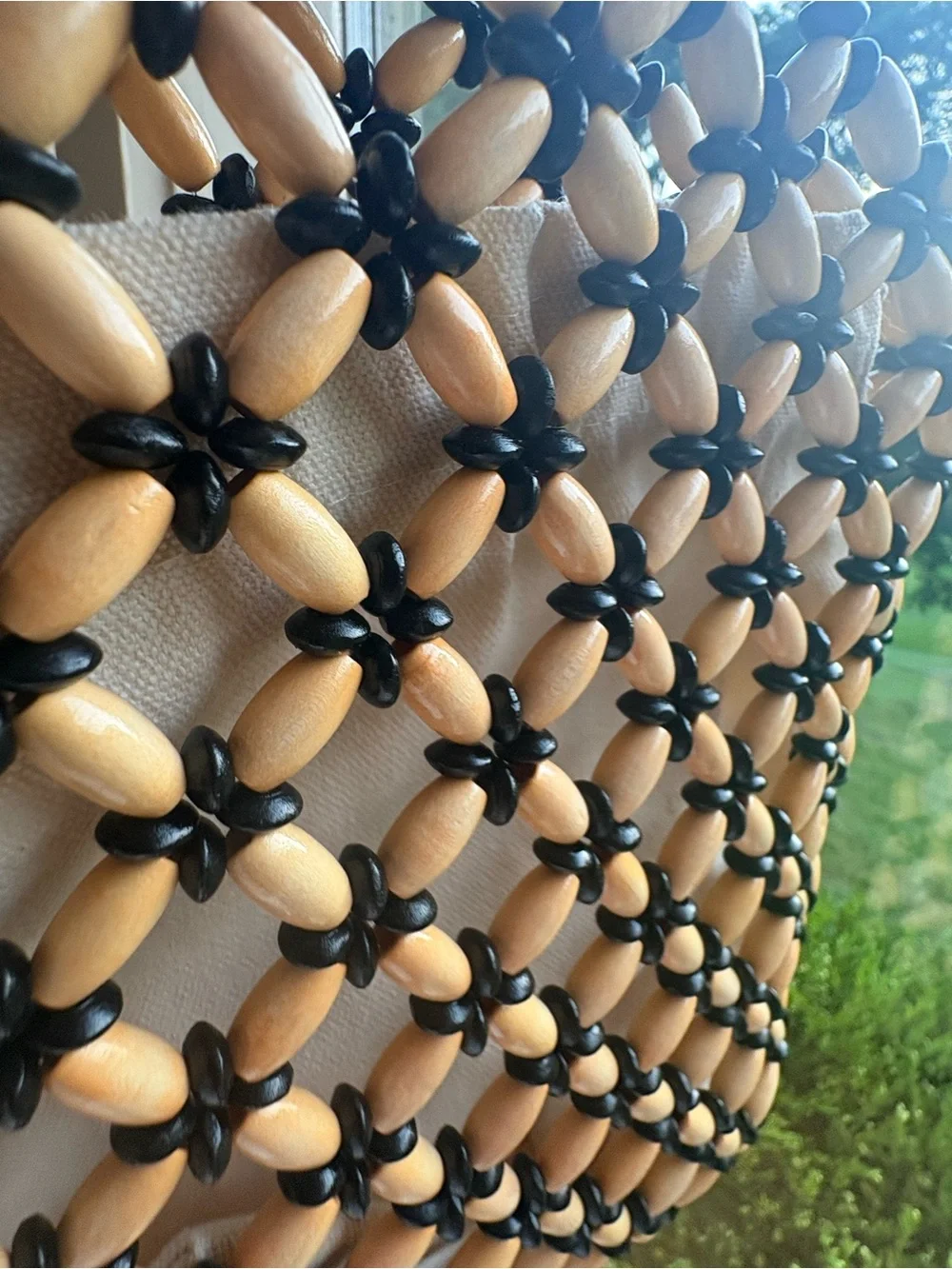 NWOT Handmade Beaded Black and Natural Cream Purse